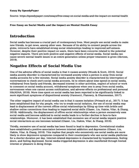 📗 Free Essay On Social Media And The Impact On Mental Health