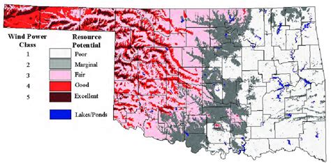 Oklahoma Wind Resource Map Modeled wind resource provided by the ...