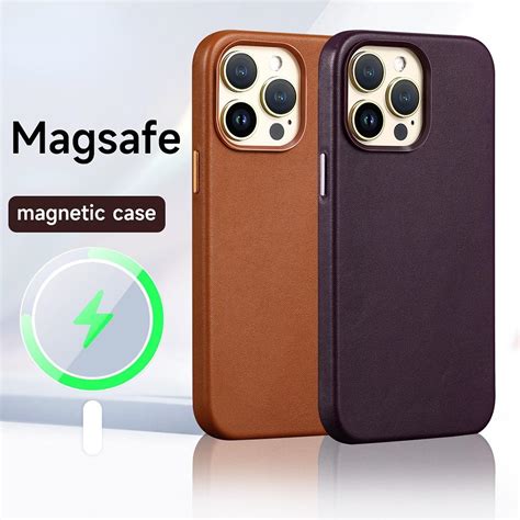 Кожаные чехлы для iPhone 14 13 Pro Max Magsafe Чехол с защитной пленкой ...