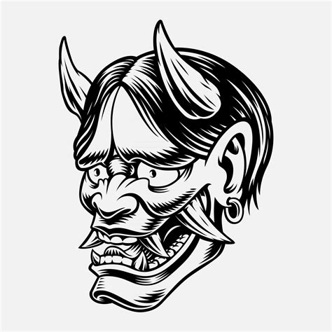 A Black And White Vector Illustration Of A Japanese Oni Demon