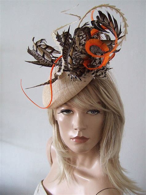 Natural Orange And Brown Amherst Pheasant Feathered Beret Etsy