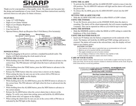 Manual Sharp SPC033 Alarm Clock