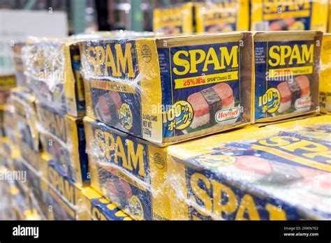 Stacked Canned Spam Ham Set Of Three At Costco Japan Stock Photo Alamy