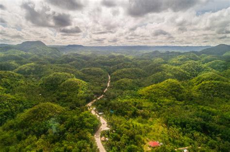 Aerial view of Chocolate hills and landscape, Philippines. stock photo