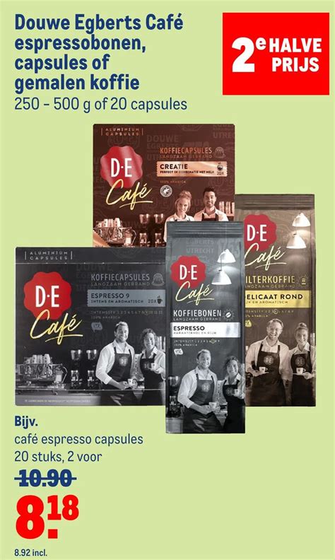 Douwe egberts café espressobonen capsules of gemalen koffie aanbieding