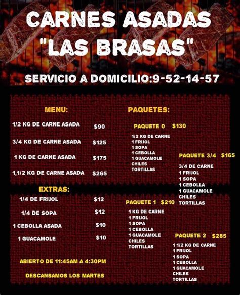 Carta Del Restaurante Carnes Asadas Las Brasas Mazatl N