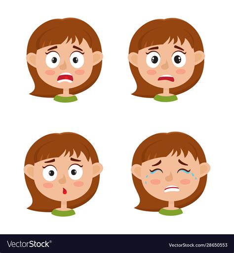 Little Girl Scared Face Expression Set Cartoon Vector Image