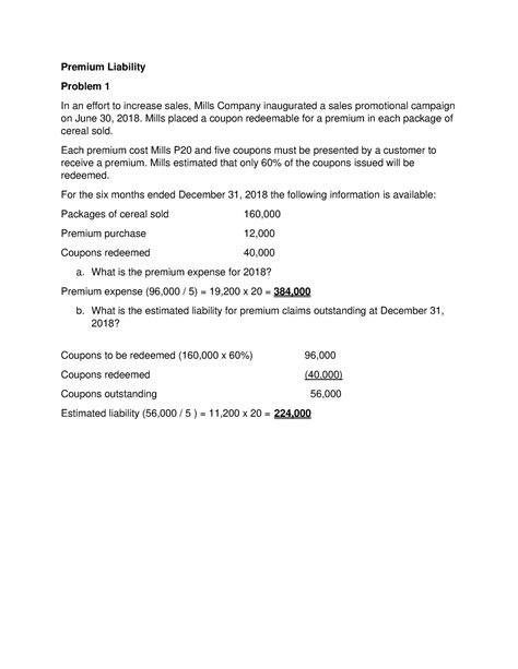 Premium Liability Problem Solving Premium Liability Problem 1 In An