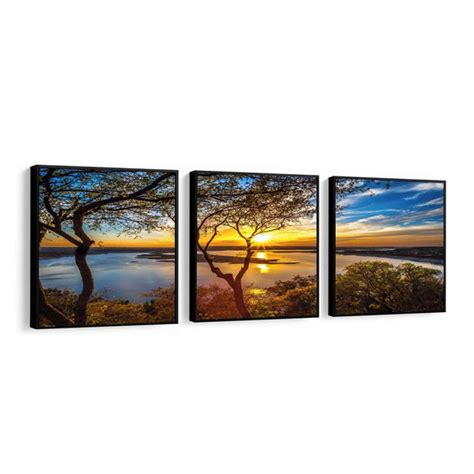 Quadros Decorativo Arvore Paisagem Por Do Sol Mar Para Sala