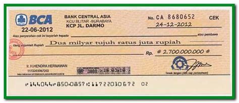 contoh cek bca  koleksi gambar