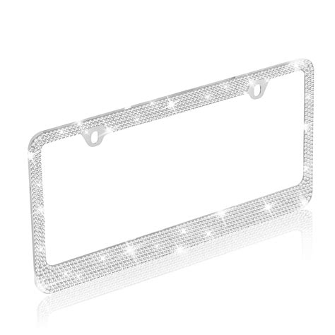 Heavy Duty Marine Grade Stainless Steel Metal Silver Crystal Rhinestone Bling License Plate