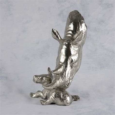 Rhino And Calf By Keith Sherwin Nickel Resin Sculpture