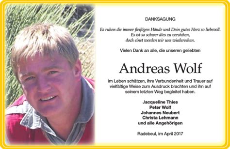 Traueranzeigen Von Andreas Wolf Trauer Anzeigen De