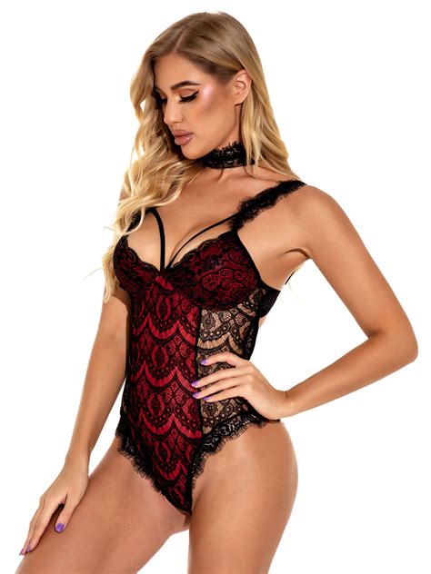 Bodysuit Teddies Femme Lingerie Sexy En Dentelle Avec Bretelles à Col Décolleté En V Coupe