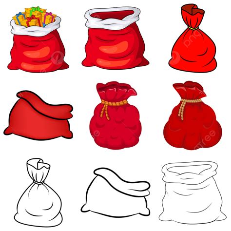 Santa Sack Vector Design Images Set Red Sacks Of Santa T And Packaging Png Image For Free