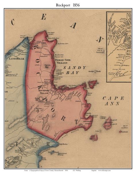 Rockport Massachusetts 1856 Old Town Map Custom Print Essex Co Old Maps