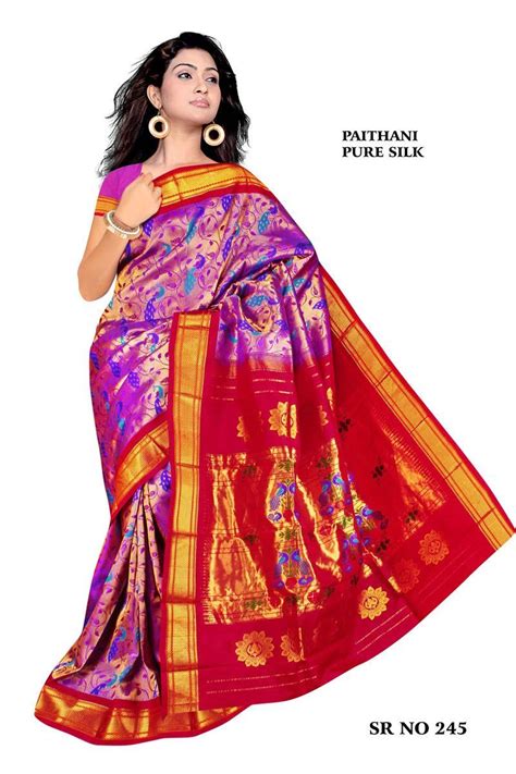 Violet And Red Brocade Paithani Saree Trends