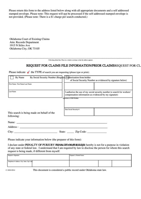 Fillable Request For Claims File Information Prior Claims Request For