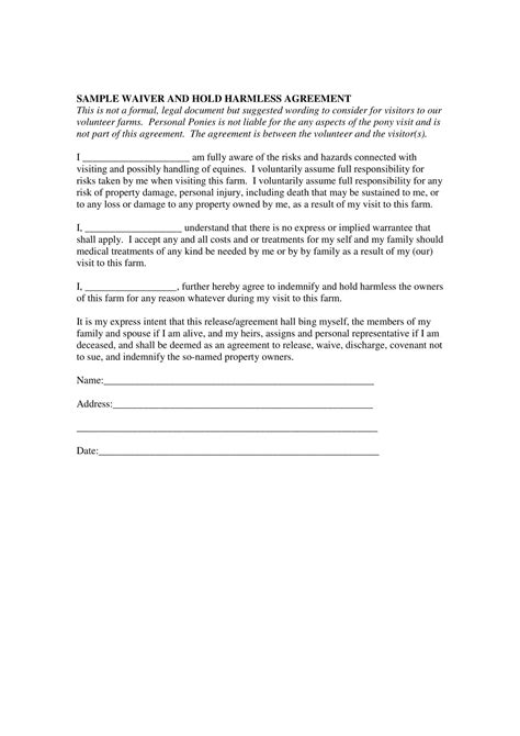 Free Printable Hold Harmless Agreement Templates Pdf Word Real Estate