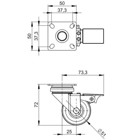 3703 Swivel Castor 50 Mm With Grey Wheel Guitel And Brake Steel Frame