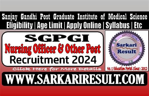 Sgpgi Nursing Officer And Other Post Admit Card