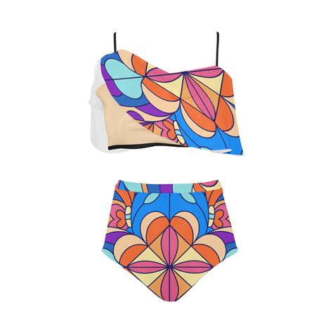 Stained Glass Collectable Fly High Waisted Ruffle Bikini Set Model S13