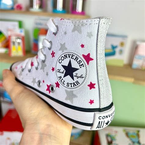 T Nis All Star Infantil Cano Alto Branco Estrelas Converse T Nis All