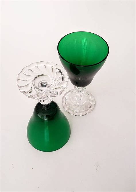 Vintage Fostoria Emerald Green Cordial Glasses Colonial Dame Etsy