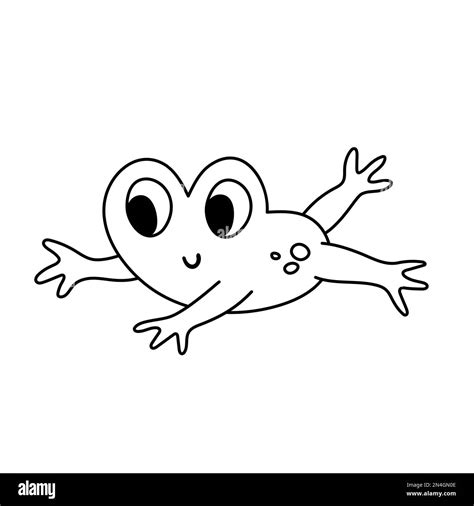 Vector black and white jumping frog. Funny woodland swamp animal. Cute forest reptile outline ...