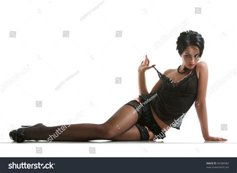 Portrait Sexy Woman Posing Black Lingerie Stock Photo