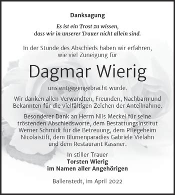 Traueranzeigen Von Dagmar Wierig Abschied Nehmen De