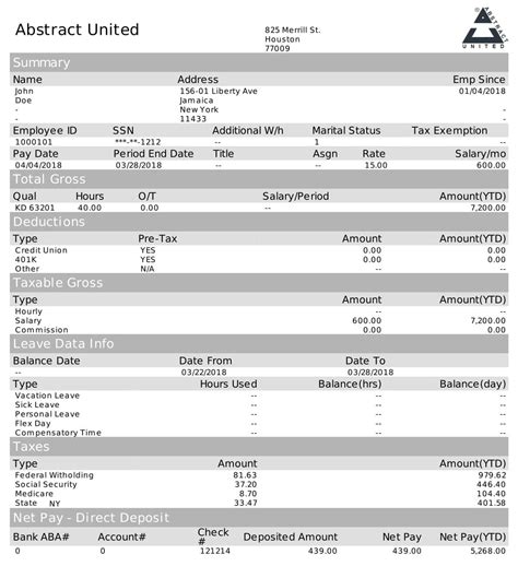 Paystub Template Pdf Template