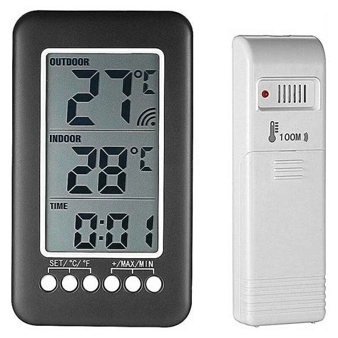 Thermomètre interieur exterieur sans fil avec horloge Numérique station