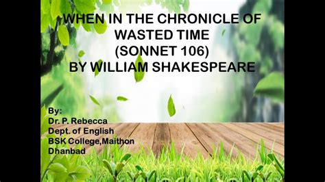 Sonnet When In The Chronicle Of Wasted Time By William