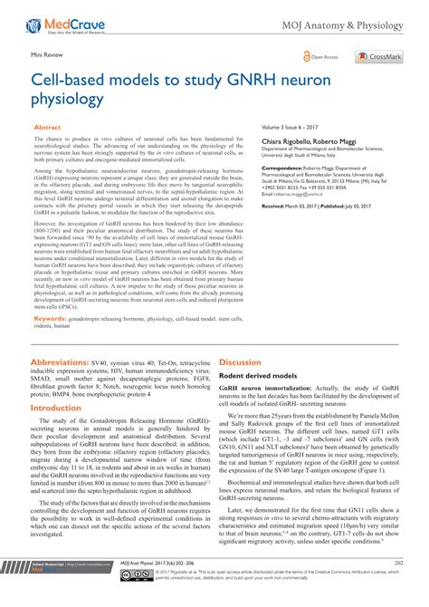 Cell Based Models To Study Gnrh Neuron Physiology Docslib