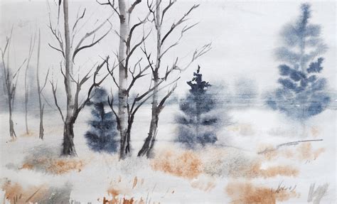 winter watercolor landscape By TanyaSergeevArt | TheHungryJPEG