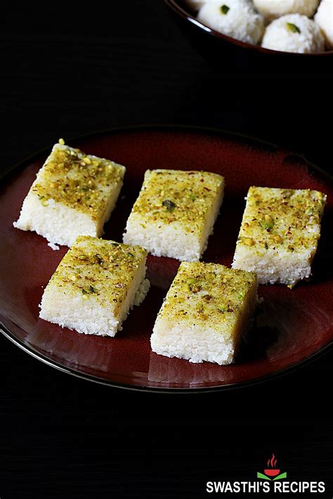 Coconut Burfi Recipe Nariyal Barfi Swasthi S Recipes Therecipecritic