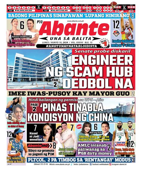 Abante Front Page Balita Ngayong Hunyo Abante