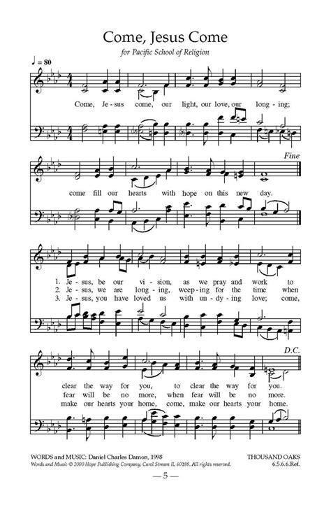 Come Jesus Come Piano Chords And Lyrics