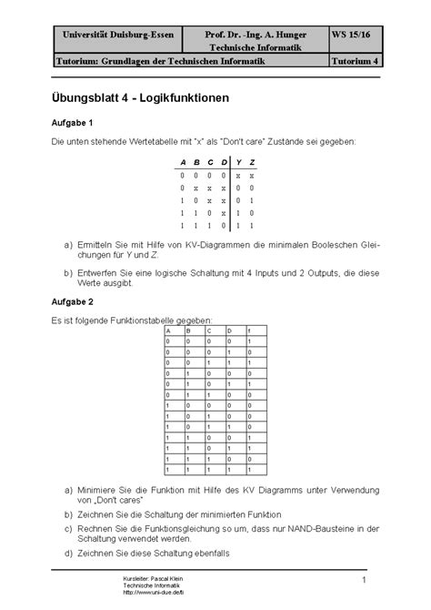 GTI Tutorium Blatt 04 Universität Duisburg Essen Prof Dr Ing A