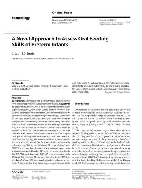 Pdf A Novel Approach To Assess Oral Feeding Skills Of Preterm Infants