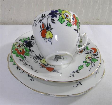 Art Deco 1930 Royal Albion Hand Enameled Floral Pattern Trio Etsy