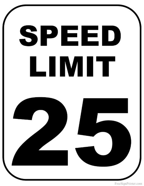 Printable 25 MPH Speed Limit Sign Sign