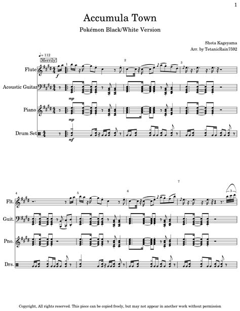 Accumula Town - Sheet music for Flute, Acoustic Guitar, Piano, Drum Set