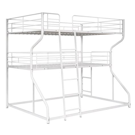 Full Xl Over Twin Xl Over Queen Size Metal Triple Bunk Bed With Ladder White Modernluxe