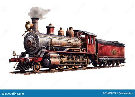 Steam Locomotive On Rails Flat Illustration Isolated On White