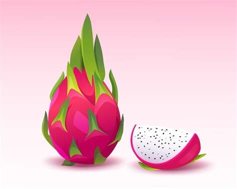 Premium Vector Fresh Whole And Cut A Slice Of Dragon Fruits Pitaya