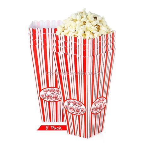 Set Of 8 - Plastic Popcorn Bucket Plastic Container,Reusable Bowl Red & White Stripes,Movie ...