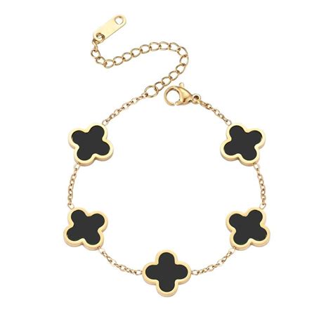 Lucky Clover Bracelets For Women 18k Gold Plated Clover Bracelet Black