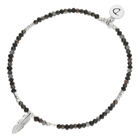 Bracelet Lastique Plumes Perles De Verres Noire Doriane Bijoux